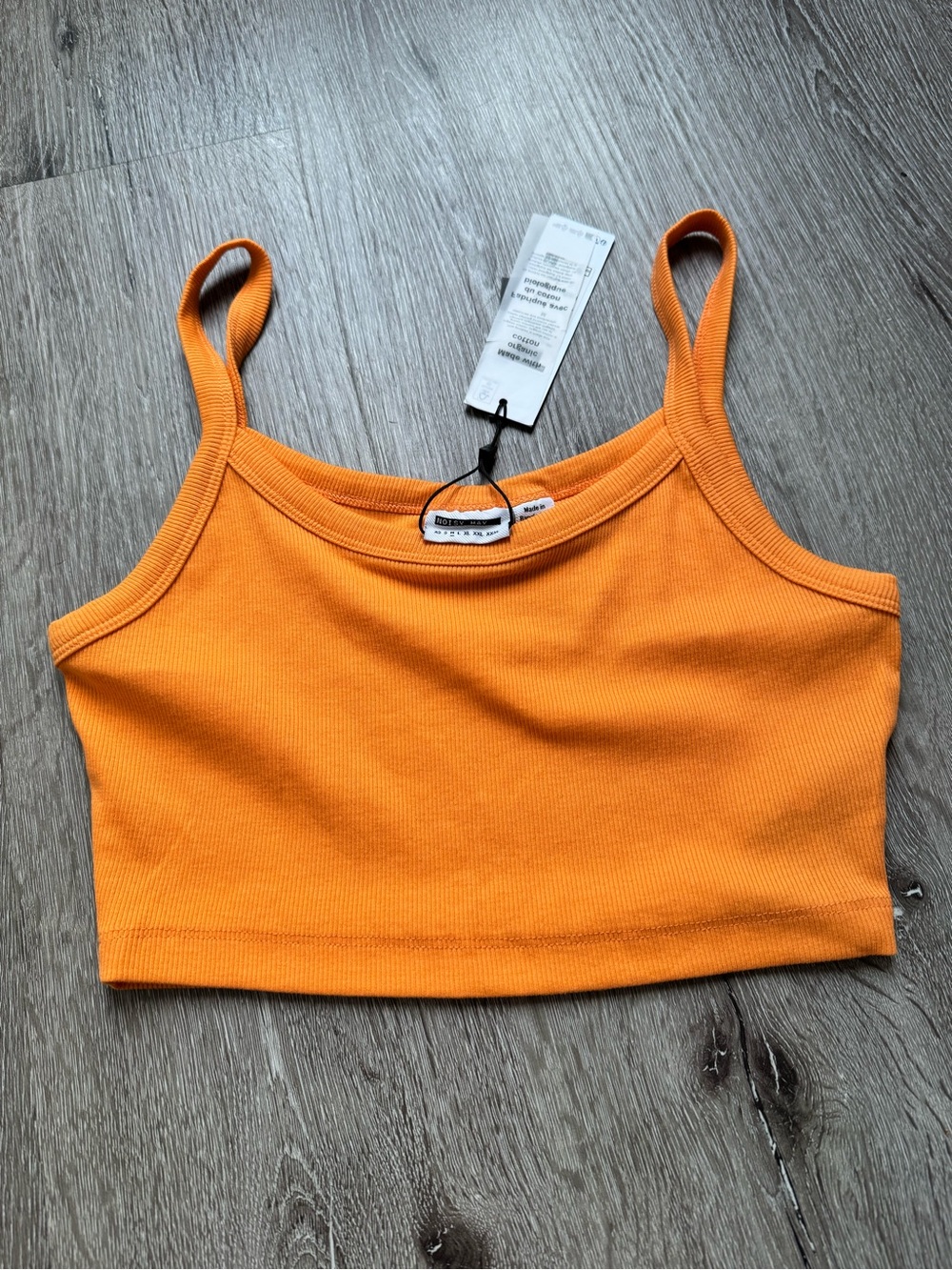 Noisy May Orange Ribbed Crop Bra Top Organic Cotton Stretch Tank Medium NWT